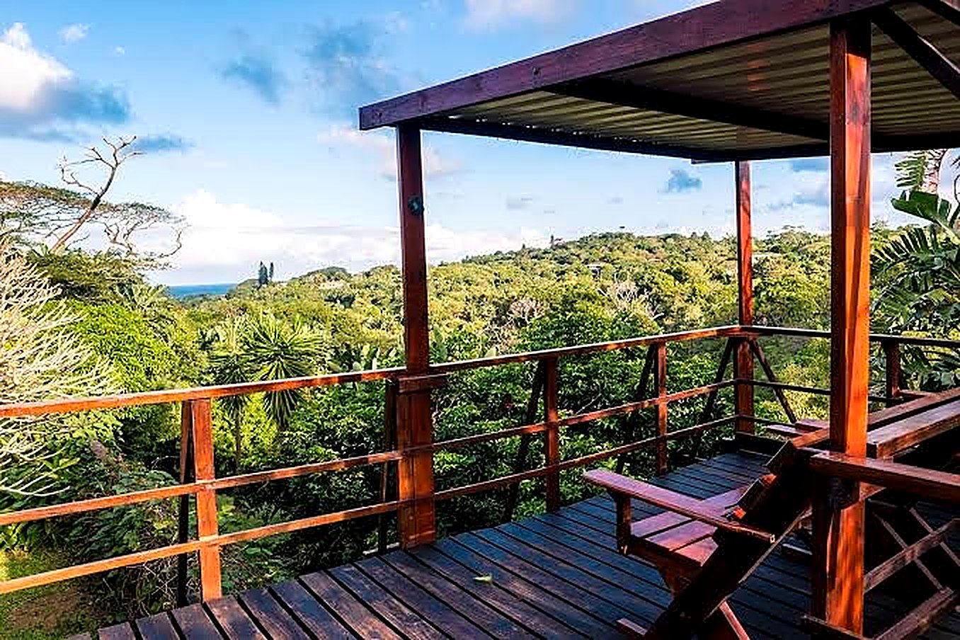 Timber view deck looking out over the subtropical bush towards the ocean